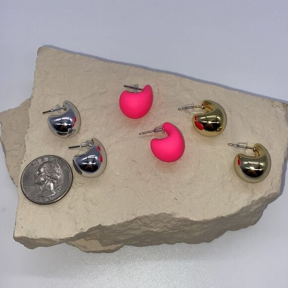 ✨🆕✨ Elegant Punk Boho Water Drop Stud Earrings in Pink, Gold, Silver ✨3 Pairs✨ - Picture 4 of 12